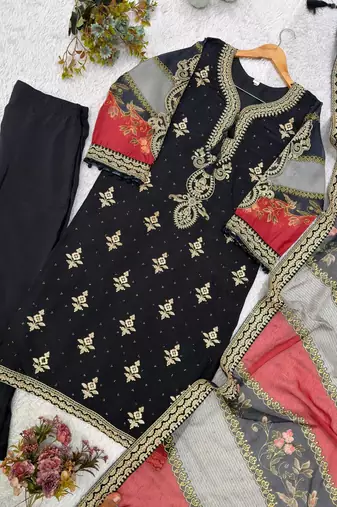 black color embroidery sequences work chanderi salwar suit