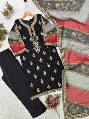 black color embroidery sequences work chanderi salwar suit 4
