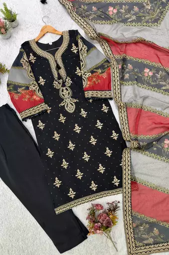 black color embroidery sequences work chanderi salwar suit