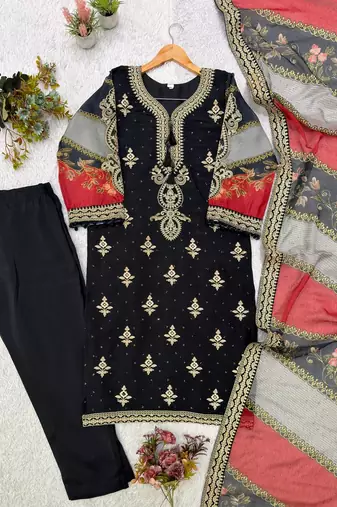 black color embroidery sequences work chanderi salwar suit