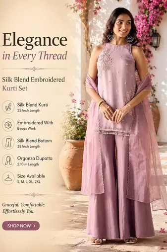 Wome's lavender silk blend straight kurti palazzo set with dupatta