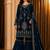 Teal velvet semi stitched suit with embroidery & sequence work