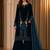 Teal velvet semi stitched suit with embroidery & sequence work