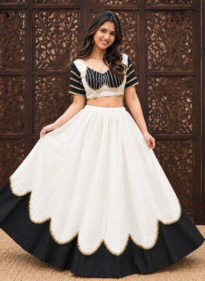 White Lace Work Roman silk_Blend Lehenga Choli 1