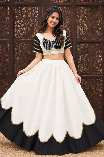 White Lace Work Roman silk_Blend Lehenga Choli