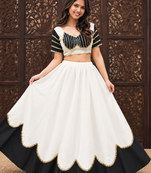 White Lace Work Roman silk_Blend Lehenga Choli