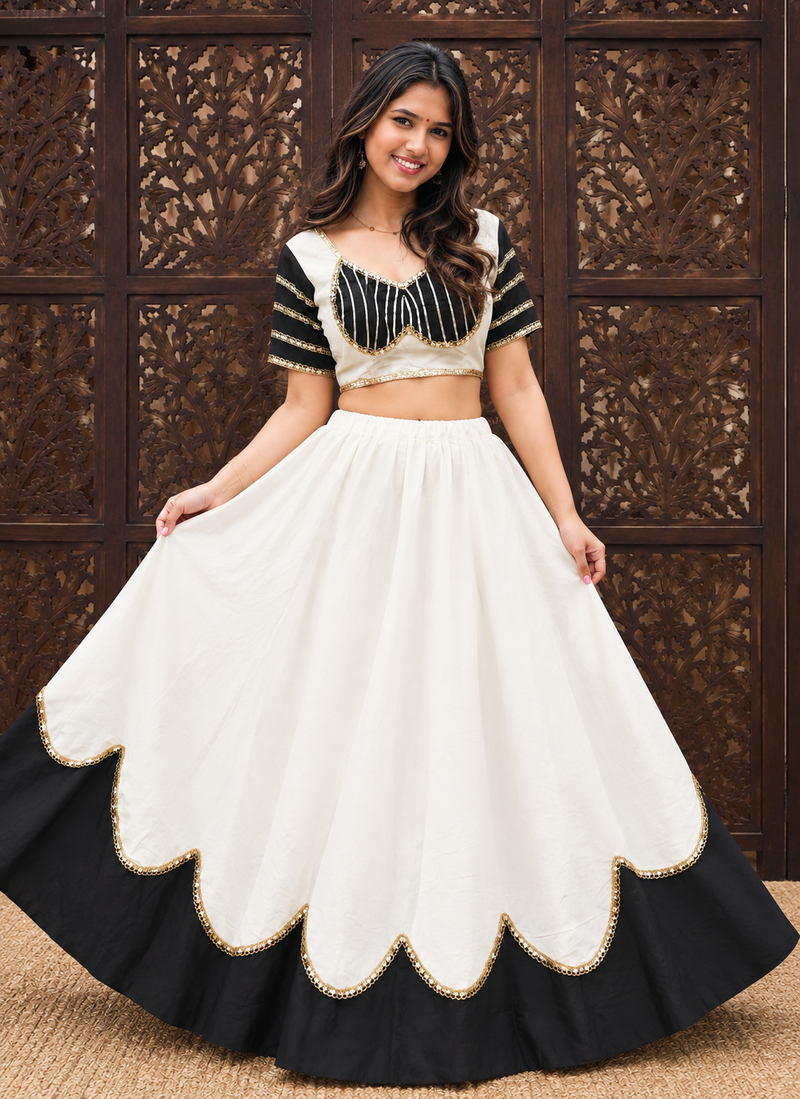 White Lace Work Roman silk_Blend Lehenga Choli