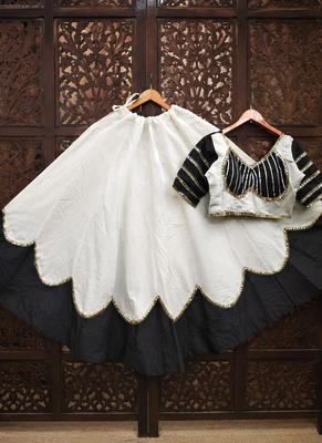 White Lace Work Roman silk_Blend Lehenga Choli 4