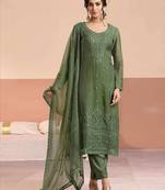 Mehendi siffon semi stitched suit with embroidery & sequence work