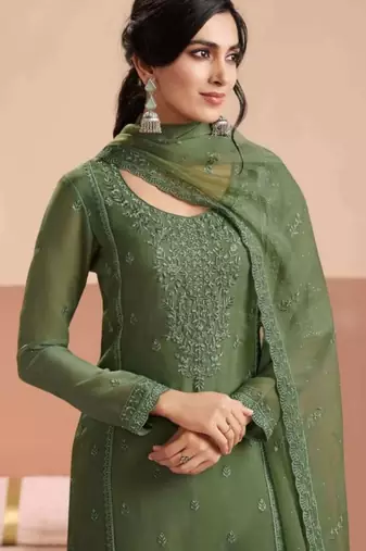 Mehendi siffon semi stitched suit with embroidery & Sequin work