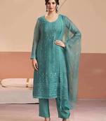 Blue siffon semi stitched suit with embroidery & sequence work