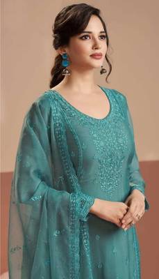 Blue siffon semi stitched suit with embroidery & sequence work 2