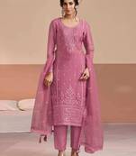 Pink siffon semi stitched suit with embroidery & sequence work