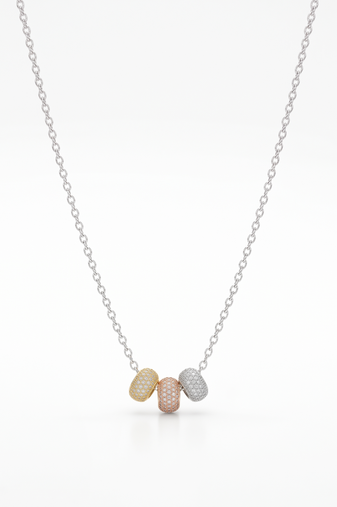 925 sterling silver tri-color pavé cz bead pendant necklace for women