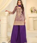 Purple silk blend readymade suit with embroidery & beads work