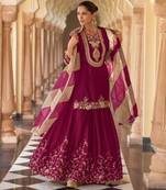 Purple chinon readymade suit with embroidery & mirror work