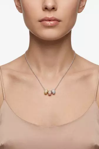 925 sterling silver tri-color pavé cz bead pendant necklace for women