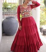 Navratri special reyon kutchi gamthi embroidered mirror work gown 12 meter flair 
