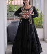 Navratri special reyon kutchi gamthi embroidered mirror work gown 12 meter flair 