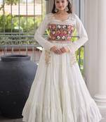 Navratri special reyon kutchi gamthi embroidered mirror work gown 12 meter flair 