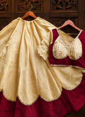 Cream Lace Work Roman silk_Blend Lehenga Choli 2
