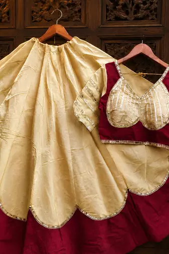 Cream Lace Work Roman silk_Blend Lehenga Choli