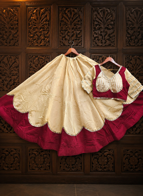 Cream Lace Work Roman silk_Blend Lehenga Choli 4