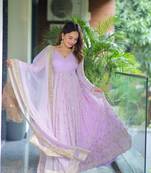 Lavender Sequins Anarkali Gown with Embroidered Dupatta for Women