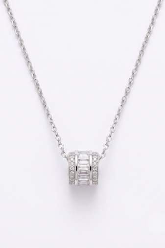 925 sterling silver baguette cz barrel pendant necklace for women