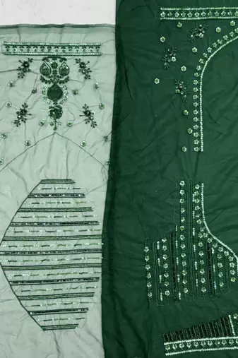emerald color Sequins Thread and Embroidery work net Lehenga Choli set