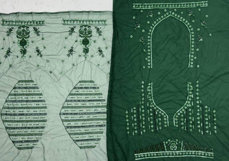 emerald color Sequins Thread and Embroidery work net Lehenga Choli set