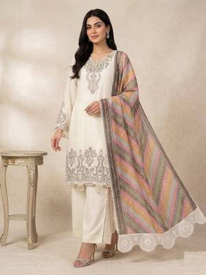white color embroidery sequences work georgette salwar suit 1