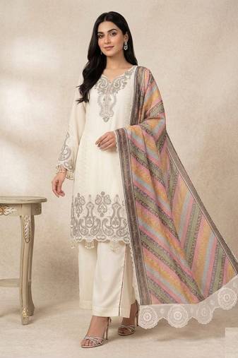white color embroidery sequences work georgette salwar suit
