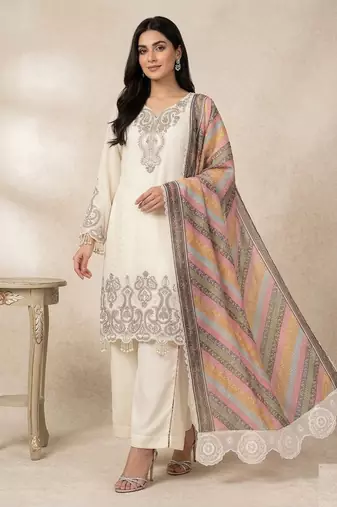 white color embroidery sequences work georgette salwar suit