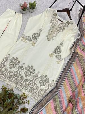 white color embroidery sequences work georgette salwar suit 2