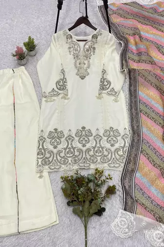 white color embroidery sequences work georgette salwar suit