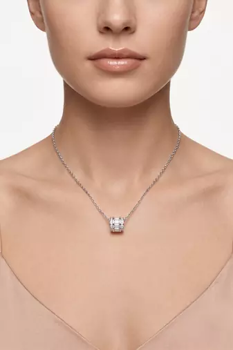 925 sterling silver baguette cz barrel pendant necklace for women