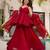 Women's red silk blend printed kurti set with flared palazzo and dupatta