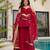 Women's red silk blend printed kurti set with flared palazzo and dupatta