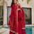 Women's red silk blend printed kurti set with flared palazzo and dupatta