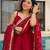 Women's red silk blend printed kurti set with flared palazzo and dupatta