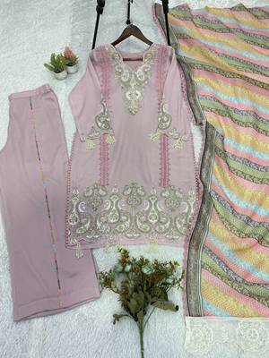 baby pink color embroidery sequences work georgette salwar suit 4