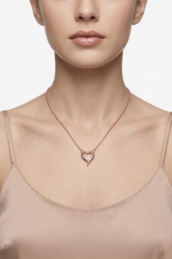 925 sterling silver rose gold open heart cubic zirconia pendant necklace for women