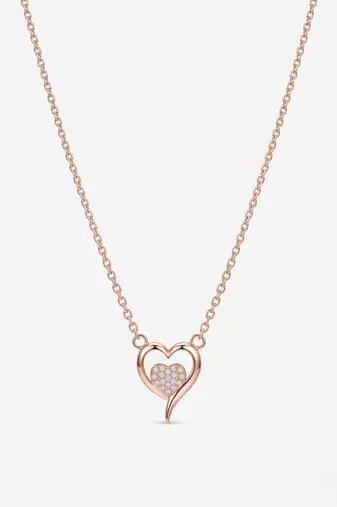 925 sterling silver rose gold open heart cubic zirconia pendant necklace for women