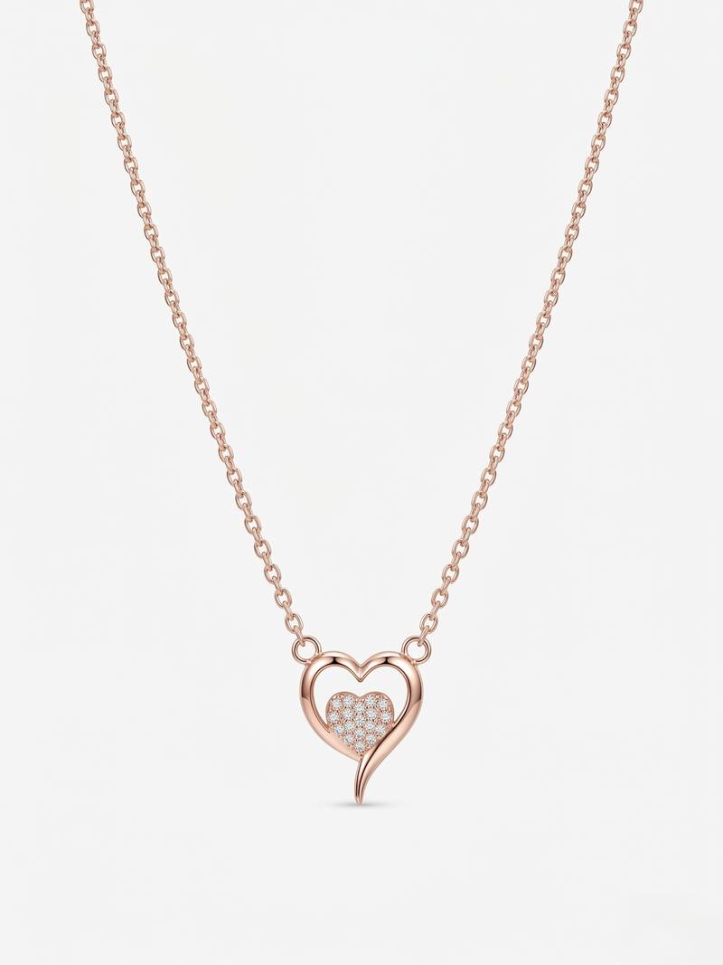 925 sterling silver rose gold open heart cubic zirconia pendant necklace for women