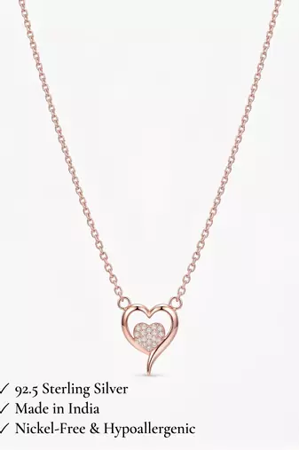 925 sterling silver rose gold open heart cubic zirconia pendant necklace for women