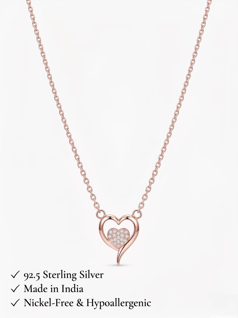 925 sterling silver rose gold open heart cubic zirconia pendant necklace for women