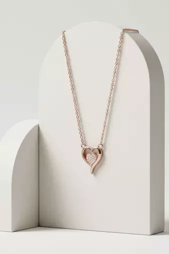 925 sterling silver rose gold open heart cubic zirconia pendant necklace for women