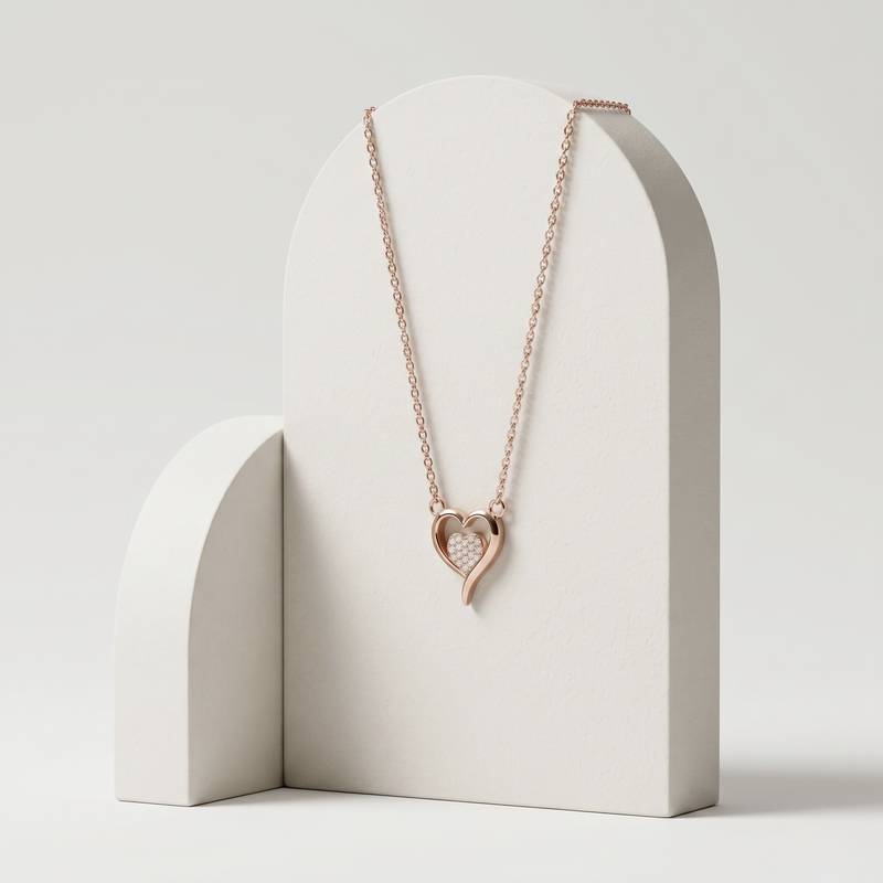 925 sterling silver rose gold open heart cubic zirconia pendant necklace for women