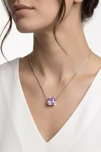 925 sterling silver emerald-cut purple solitaire pendant necklace for women